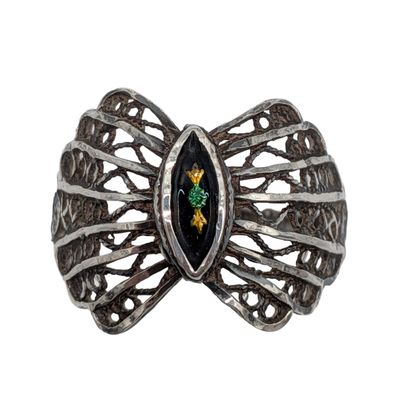 Turkish Sterling Silver Gold Foil Inlay Filigree Ring Size 7.75