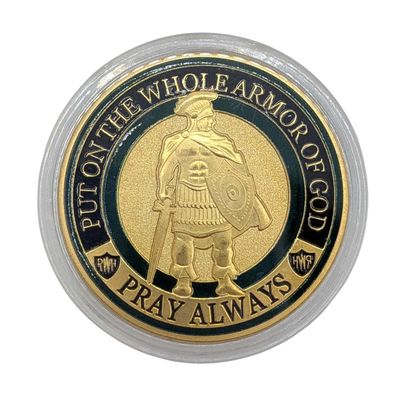 Symbol Arts Gold Plated Bronze Enamel Armor of God Challenge Coin