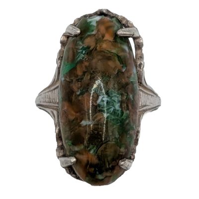 Vintage Sterling Silver Faux Jasper Oval Ring Size 4.5