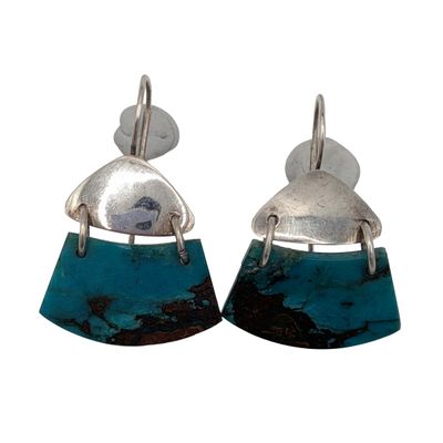 Southwest Sterling Silver Turquoise Slab Hinge Earrings