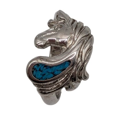 Signed Silver Filled Turquoise Inlay Unicorn Ring Size 5.25