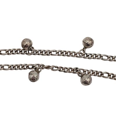 Sterling Silver Bell Charm Figaro Chain Anklet