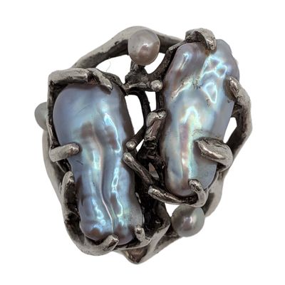 Sterling Silver Baroque Pearl Brutalist Ring Size 7