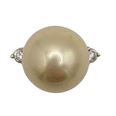 Avon Gold Over Sterling Silver Faux Pearl Rhinestone Ring Size 8