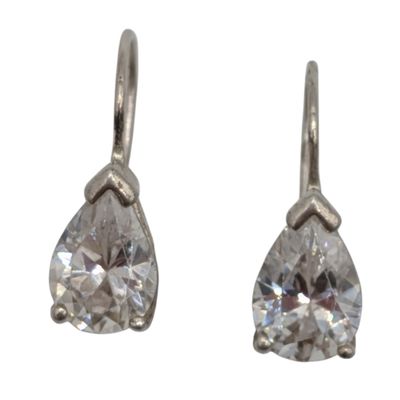 Signed Sterling Silver Rhinestone Pear Cut Drop Earrings
