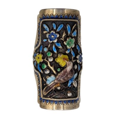 Vintage European Gold Over Sterling Silver Enamel Adjustable Ring