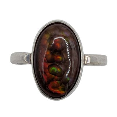 Signed Sterling Silver Boulder Opal Oval Ring Size 9.75