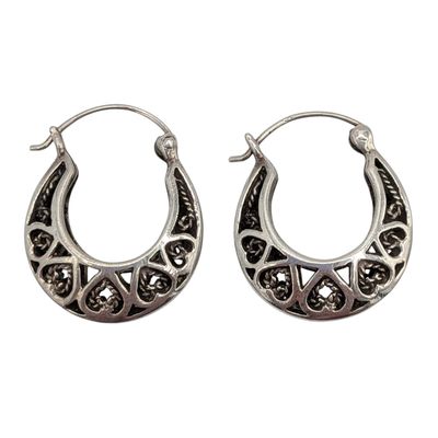 Sterling Silver Open Heart Scrollwork Hoop Earrings