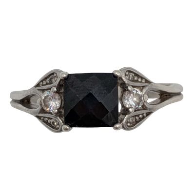 Signed Sterling Silver Sapphire CZ Cushion Cut Ring Size 9