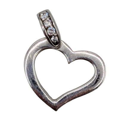 Signed Sterling Silver Rhinestone Open Heart Pendant