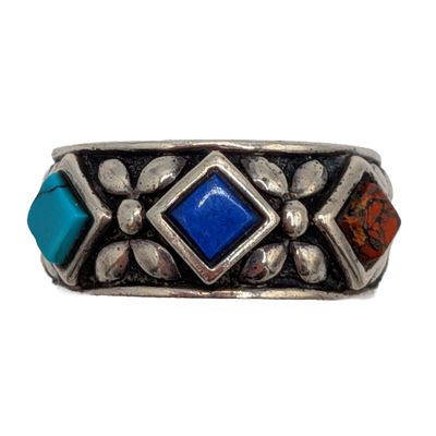 Signed Southwest Sterling Silver Multi-Stone Band Ring Size 8