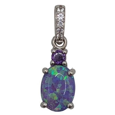 Signed Sterling Silver Multi-Stone Oval Pendant