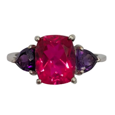 Signed Gold Over Sterling Silver Tourmaline Amethyst Ring Size 9.25