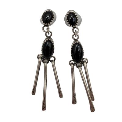 Sterling Silver Onyx Oval Fringe Stud Earrings