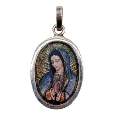 Mexico Sterling Silver Mother Mary Resin Inlay Pendant