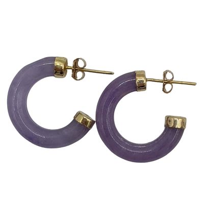 14K Yellow Gold Amethyst Hoop Earrings