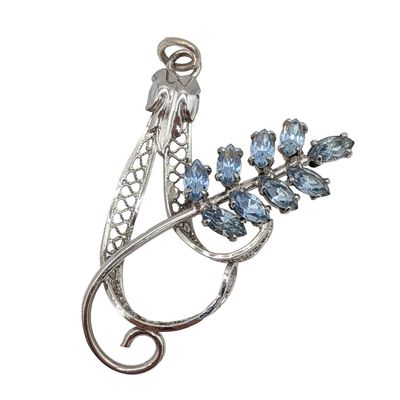 Sorrento Sterling Silver Blue Rhinestone Leaf Swirl Pendant