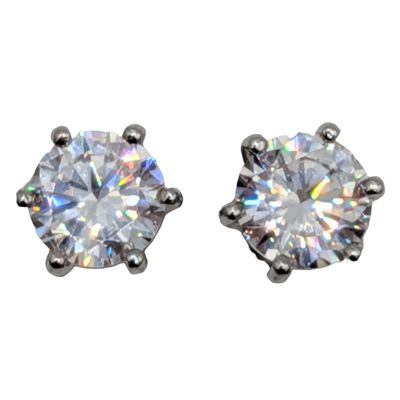 Signed Sterling Silver CZ Large Round Cut Stud Earrings