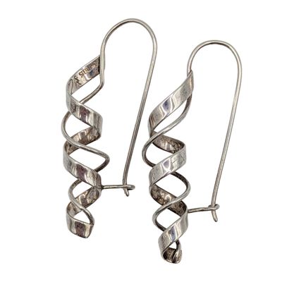 Signed Sterling Silver Double Twist Drop Earrings