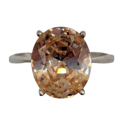 Sterling Silver Yellow Rhinestone Oval Solitaire Ring Size 7.25