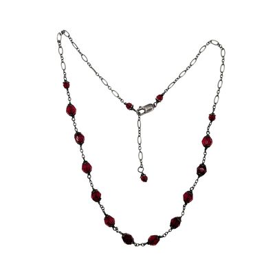Sterling Silver Red Glass Bead Sectional Necklace