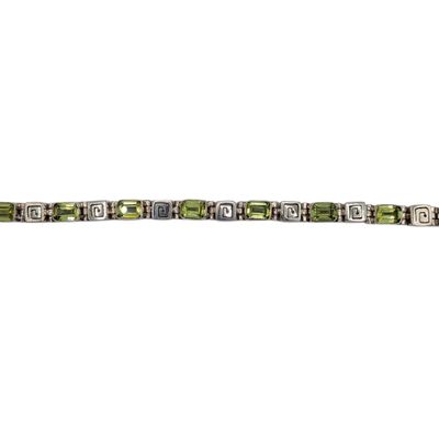 Sterling Silver Green Rhinestone Spiral Link Tennis Bracelet