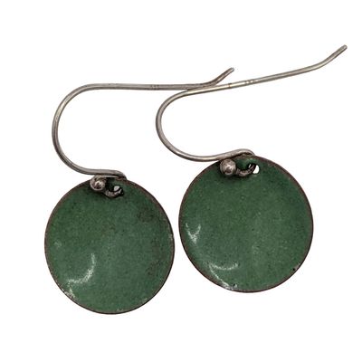 Sterling Silver Green Enamel Disc Dangle Earrings