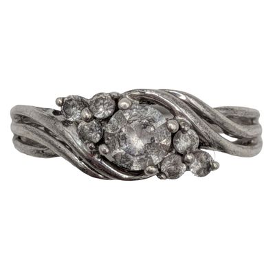 Signed Sterling Silver Blue Topaz Open Scroll Ring Size 6.75