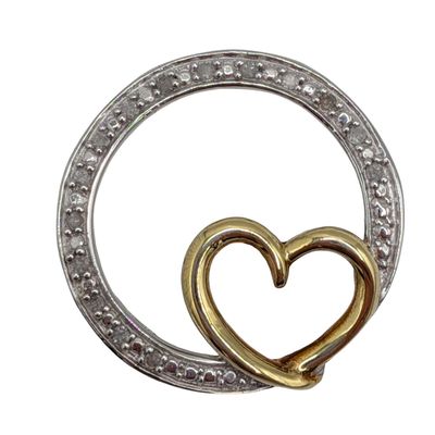 Signed Gold Over Sterling Silver Diamond Eternity Heart Pendant