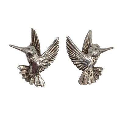 Signed Sterling Silver Hummingbird Stud Earrings