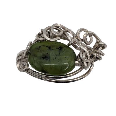 Handmade Sterling Silver Moss Agate Wire Wrapped Swirl Ring Size 10