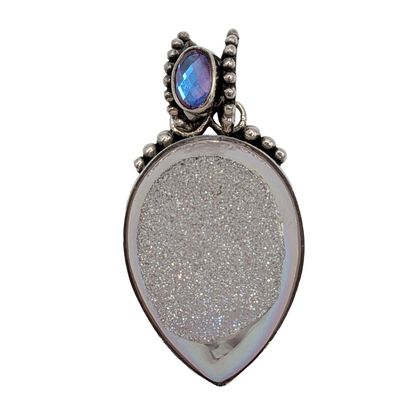 Sajen Sterling Silver Pink Druzy Quartz Iridescent Crystal Slide Pendant