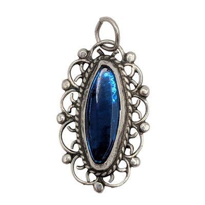 Jose Luis Flores Sterling Silver Blue Glass Filigree Pendant