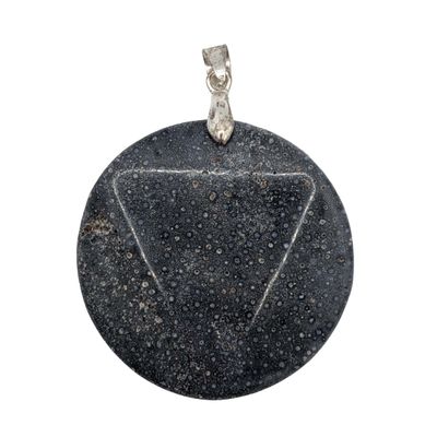 Sterling Silver Fossilized Blue Coral Carved Pendant