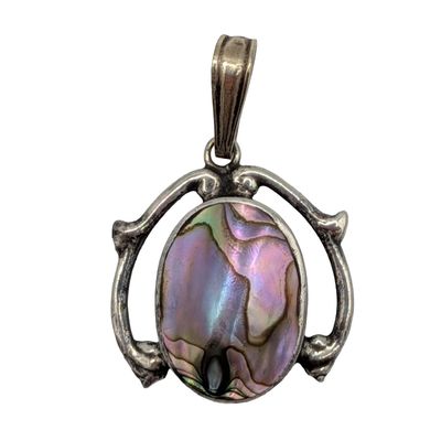 Signed Sterling Silver Oval Abalone Drop Pendant