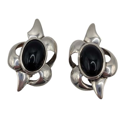 Charles Krypell Vintage Sterling Silver Onyx Modern Earrings