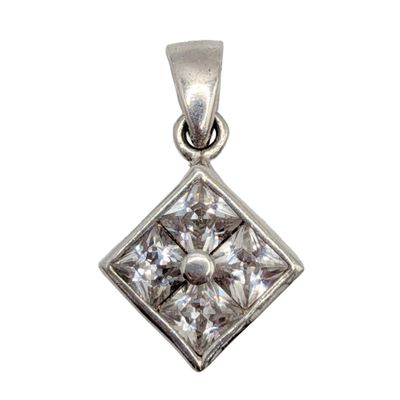 Sterling Silver White Rhinestone Princess Cut Quad Pendant