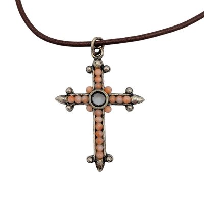 Signed Sterling Silver Studded Cross Necklace