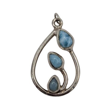 Sterling Silver Larimar Three Stone Drop Pendant