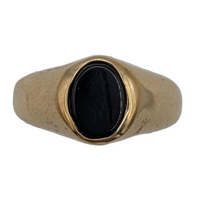 Signed Gold Over Sterling Silver, Onyx Inlay Oval Ring Size 5