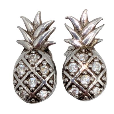 Signed Sterling Silver CZ Pineapple Stud Earrings