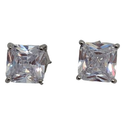 Signed Sterling Silver CZ Princess Cut Stud Earrings