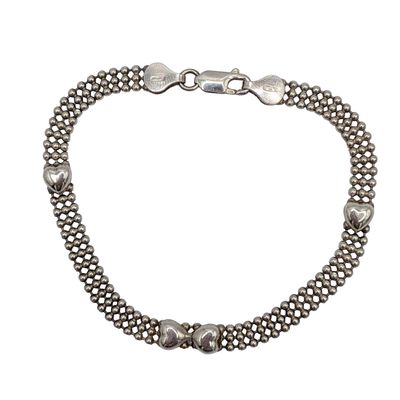 Signed Sterling Silver Triple Ball Chain Heart Bracelet