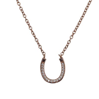 Rose Gold Over Sterling Silver CZ Horseshoe Necklace
