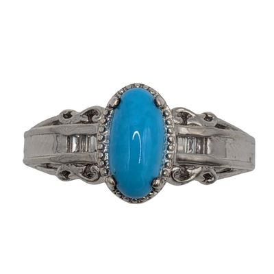 Signed Sterling Silver Turquoise Spinel Ring Size 7.25
