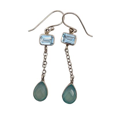 Sterling Silver Blue Topaz Agate Teardrop Dangle Earrings