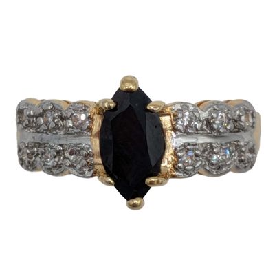 Signed Gold Over Sterling Silver Sapphire CZ Marquise Cut Ring Size 8