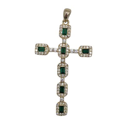 Gold Over Sterling Silver Rhinestone Cross Pendant