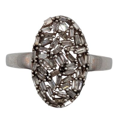 D'Joy Sterling Silver Diamond Baguette Cluster Oval Ring Size 10.25