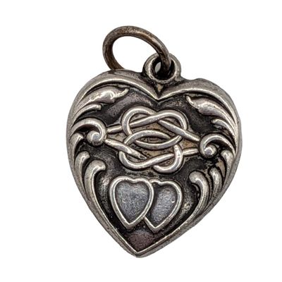 Antique Sterling Silver Love Knot Puffy Heart Charm Pendant
